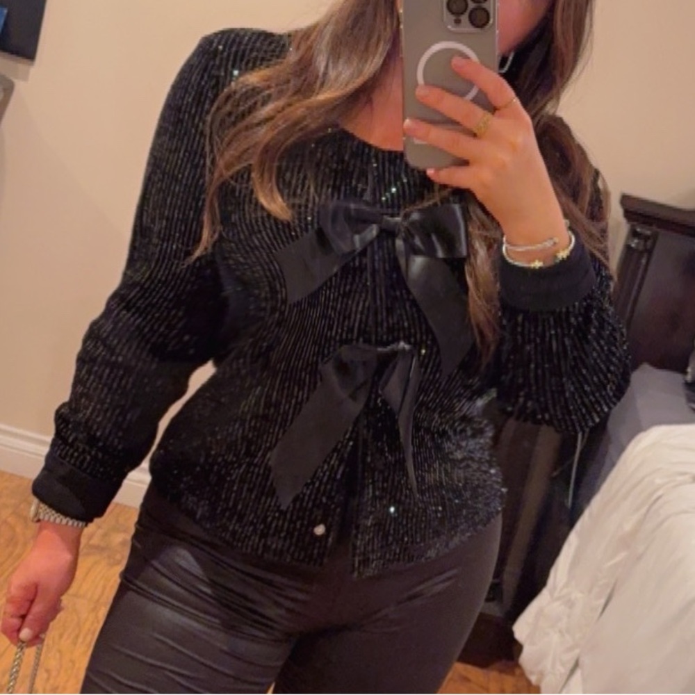 Black Sequin Bow Sweater